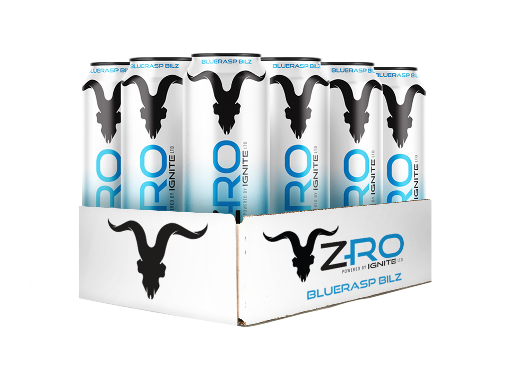 Ignite Beverages ZRO Energy Drink, BluRasp BILZ, 16 Fluid Ounce (Pack